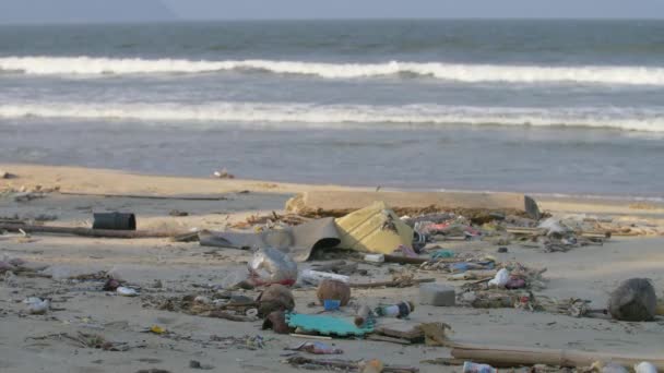 Lixo lavado Ashore na praia — Vídeo de Stock