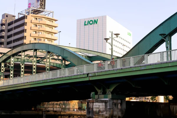 Japonya - 21 Nisan 2018 büyük yeşil görmek için görünümü sumida nehir bakış açısının tokyo köprü