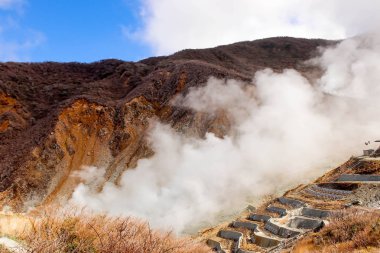 Dağ owakudani, closeup duman Hakone, Japonya'dan gelme dışarı