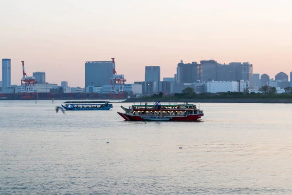 Τοπία Της Ηλιοβασίλεμα Και Τρεις Βάρκες Ποταμού Sumida Ηλιοβασίλεμα Άποψη — Φωτογραφία Αρχείου
