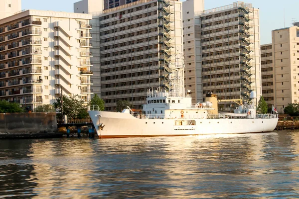 Tokyo 'daki Sumida Nehri' nde büyük bir tekne.