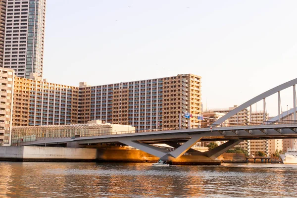 墨田川の視点で東京のボートを参照してくださいに橋の風景 — ストック写真