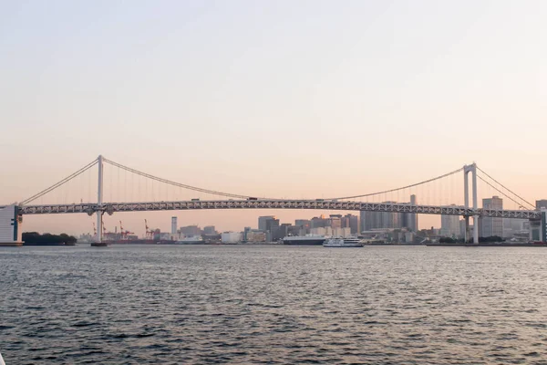 Ponte Arcobaleno Singola Grande Barca Punto Vista Del Fiume Sumida — Foto Stock