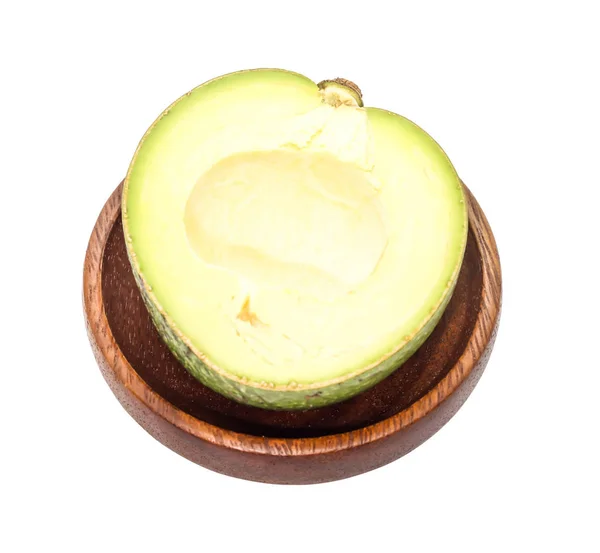 Mitad Aguacate Verde Tailandés Sobre Fondo Blanco Madera — Foto de Stock