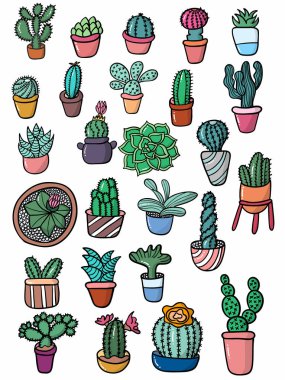 Küme sevimli kaktüs illüstrasyon vektör