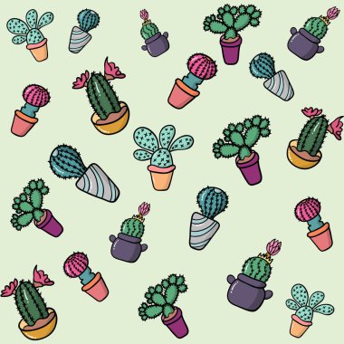 Set renkli kaktüs arka plan illüstrasyon vektör