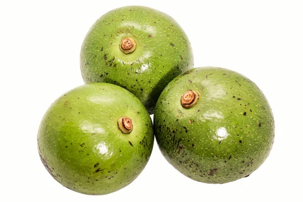 Три Зеленых Тайских Авокадо Белом Фоне — стоковое фото