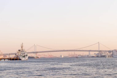 Tokyo, Japonya 'da Sumida Nehri bakış açısı Gökkuşağı Köprüsü görünümü