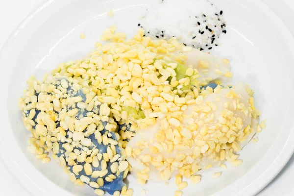 Chiudere Thai Dessert Fagiolo Mung Riso Crepe Piatto Bianco — Foto Stock
