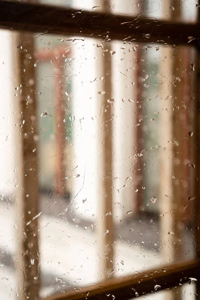 Janela Com Gotas Chuva Fora Janela Você Pode Ver Janelas — Fotografia de Stock