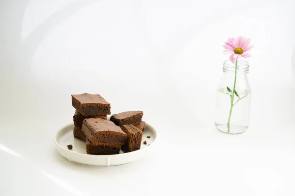 Delicioso Desayuno Chocolate Con Pastel Chocolate Decoración Romántica Del Desayuno — Foto de Stock