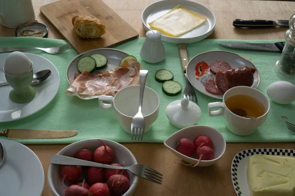 Diät Hühnerei Und Mohn Mit Siam Zum Frühstück Warmen Familienhaus — Stockfoto