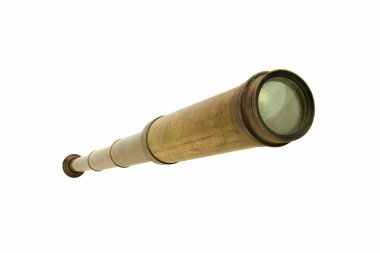 Beyaz arka plan üzerinde izole antika Monoküler teleskop