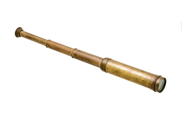 Antikes Monokularteleskop Isoliert Auf Weißem Hintergrund — Stockfoto
