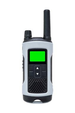beyaz izole talkie telsiz ışıklı yeşil boş lcd ekran ile