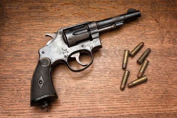 Régi Katonai Rendőrség Rozsdás Revolver Pisztolyt Hat Golyók Meghatározott Egy — Stock Fotó