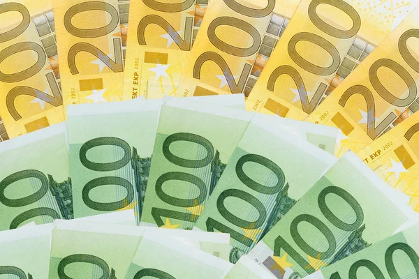 Many One Two Hundreds Euros Bank Notes — Stock Photo, Image