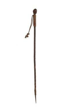 old original wooden and steel walking stick on white background clipart