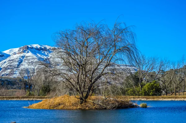 Imagen perfecta nevada montañas Drakensberg y llanuras verdes en Underberg cerca de Sani pasar Sudáfrica — Foto de Stock