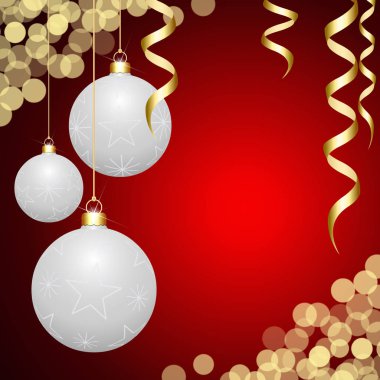 3D asılmış Noel topları renkli bir arka planda izole edilmiş.