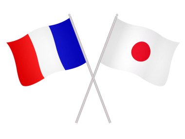 Fransa ve Japonya 'nın bayrakları beyaz arka planda izole edilmiş.