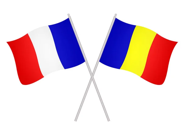 Σημαίες Της Γαλλίας Και Της Ρουμανίας Απομονώνονται Λευκό Φόντο — Φωτογραφία Αρχείου