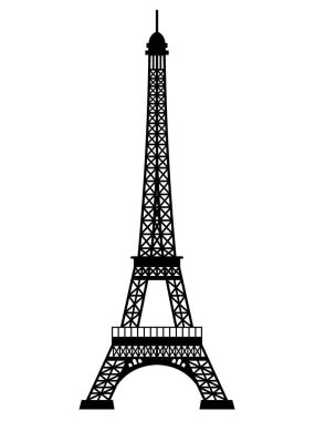 Beyaz arka planda ayna etkisi olan Eyfel Kulesi 'nin silueti 