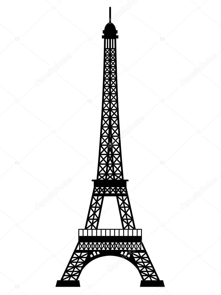 Silhouette of Eiffel Tower with mirror effect vector on a white background 
