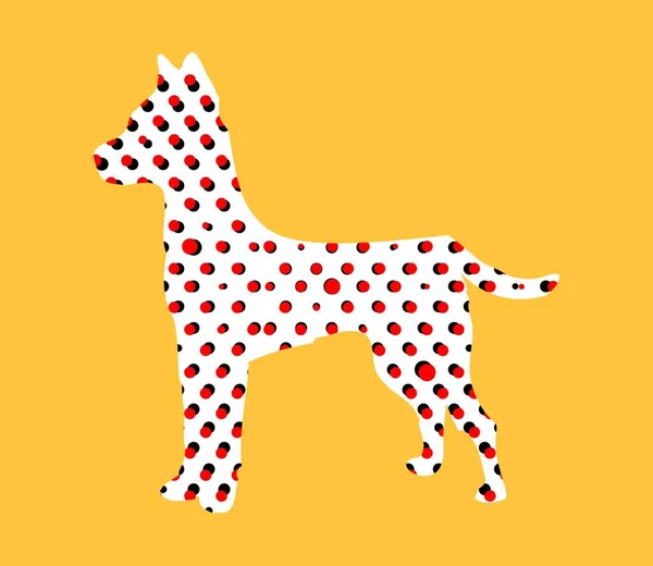 Technical dog design illustration on orange background. - Illustration