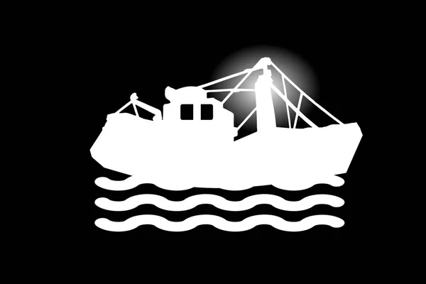 Logo Del Barco Pesca Sobre Fondo Oscuro Ilustración — Foto de Stock