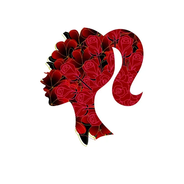 白い背景にバラのアイコンを持つ女性 イラストデザイン — ストック写真