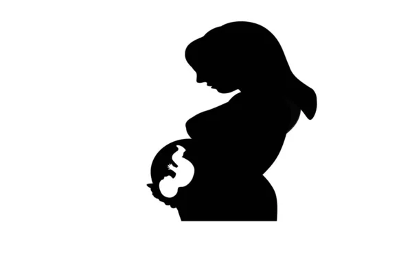 Afbeelding Van Zwangere Vrouw Silhouet Wit Illustratie — Stockfoto