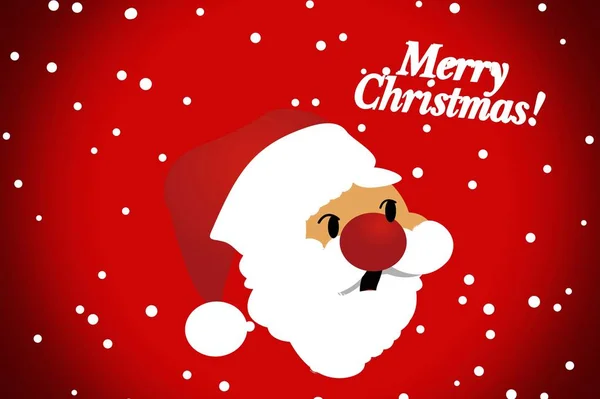 Cute Santa Claus Head Merry Christmas Text Red Background Greeting — Stock Photo, Image