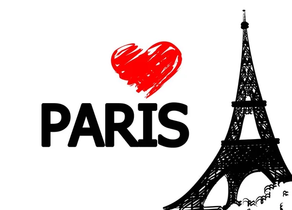 Simbolo Francia Torre Eiffel Cuore Parola Parigi Sfondo Bianco Illustrazione — Foto Stock