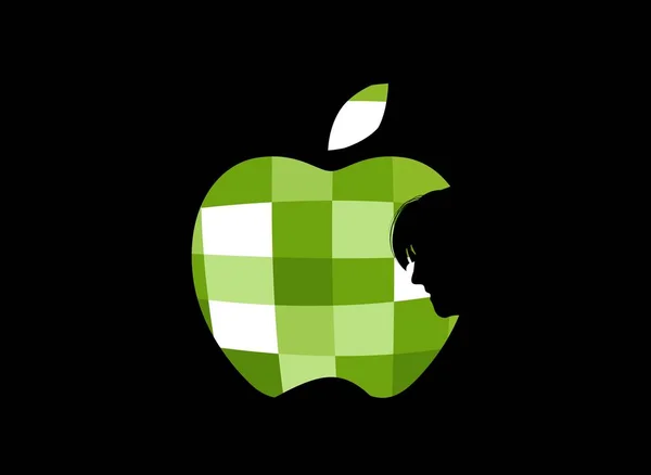 Illustration Eines Apfels Mit Frau Auf Schwarzem Hintergrund Geometrischer Stil — Stockfoto