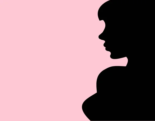 elegant side silhouette profile of young woman on pink background.