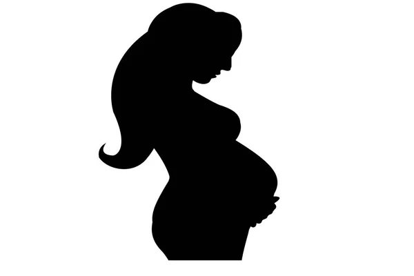 Silhouet Van Zwangere Vrouw Witte Achtergrond — Stockfoto