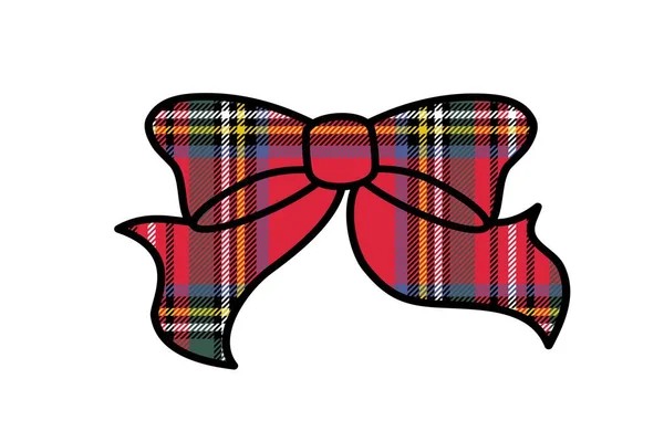 Tartan Plaid Ribbon Bow White Backhround — Stock Photo, Image