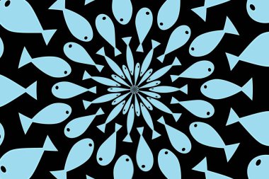 Koyu arka planda mavi balıklar. İllüstrasyon tasarımı
