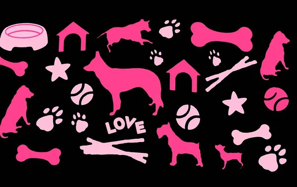 Muster Mit Hunden Verschiedener Rassen Dackel Foxterrier Dobermann — Stockfoto