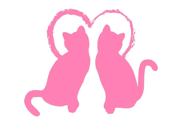 Sevgililer Günü Kediler Kalp Aşk Beyaz Arka Plan Üzerinde Izole — Stok fotoğraf