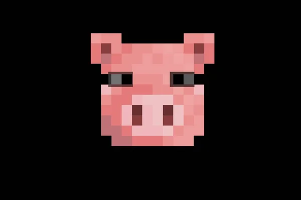 暗い背景に隔離されたピクセルイラスト豚 — ストック写真