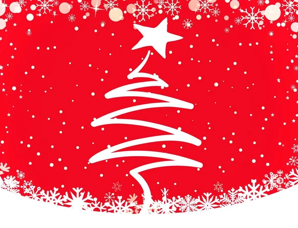 Kerstboom Decoratieve Sneeuwvlokken Rode Achtergrond — Stockfoto