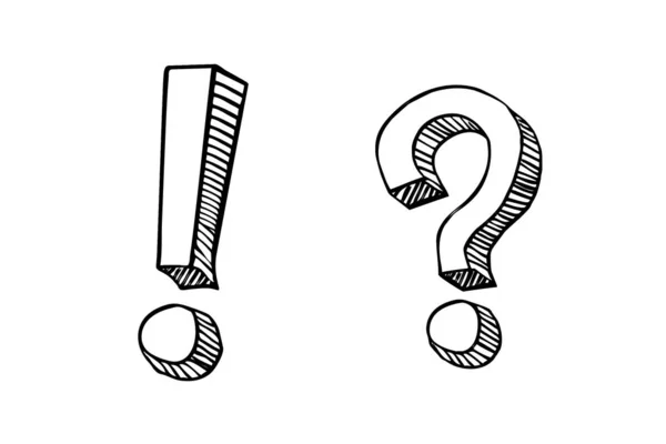 Hand Drawn Question Mark Exclamation Point Doodle Sketch Style Illustration — ストック写真