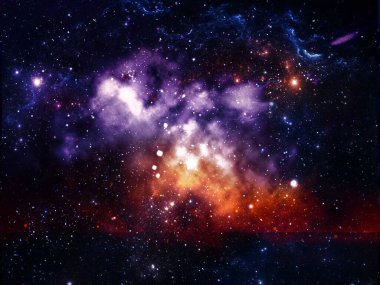Gezegen ve galaksinin boş bir alandaki yıldızları - illüstrasyon tasarımı