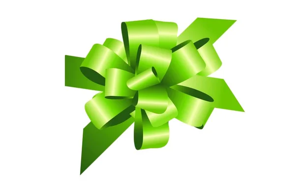 Green Bow Ribbon Decor Element Package Shiny Color Satin Decoration — Stock Photo, Image