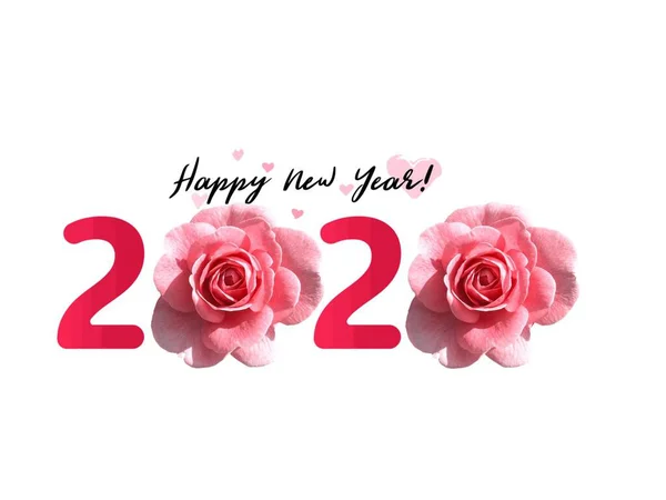 Happy New Year 2020 Pink Roses Concept White Background Image — Stock Photo, Image