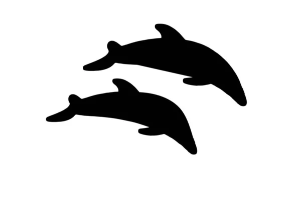 Delfinen Hoppade Ikonen Dolphin Svart Symbol Isolerad Vit Bakgrund Delfinskylt — Stockfoto