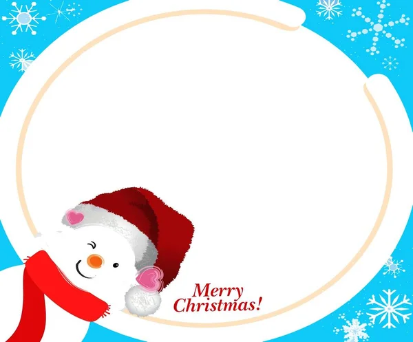 merry christmas celebration greeting card with cute snowman face and stylish frame on white background. illustration design style