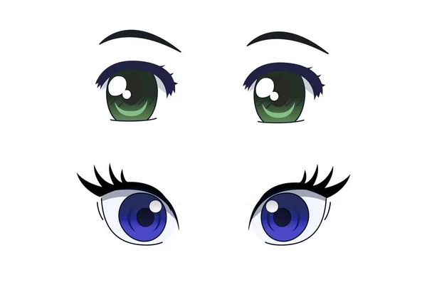 Conjunto Anime Desenhos Animados Olhos Fundo Branco Desenho Ilustrativo — Fotografia de Stock